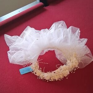 Bridal Ivory 3 Layer Tulle Floral Headpiece with Pearl Accents.